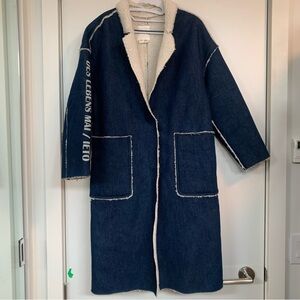 New Without Tags Basic House Denim Sherpa Long Coat